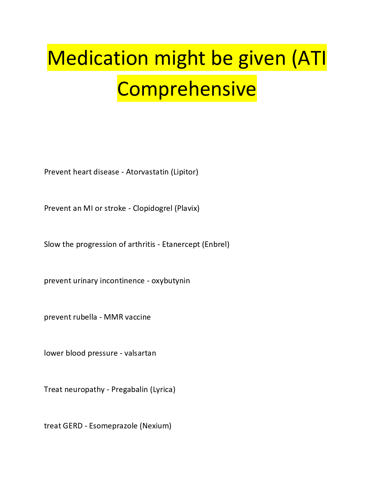 Preview image for Medication might be given (ATI  Comprehensive
